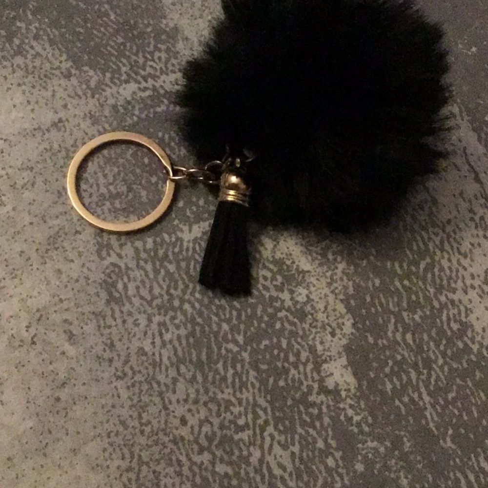 Black Pom Pom Key Ring/Bag Charm with Tassel